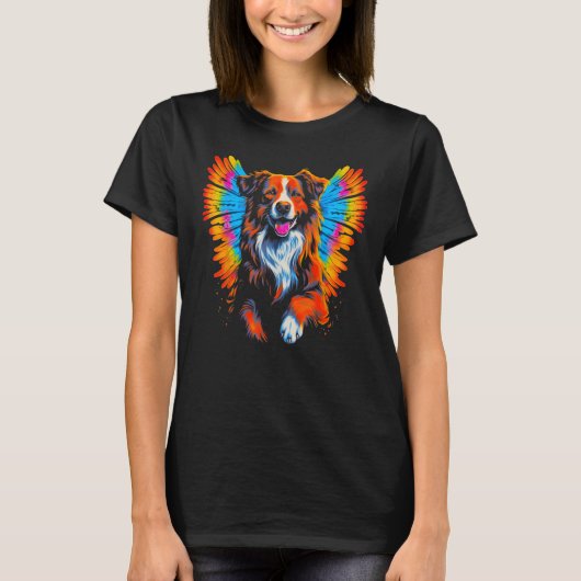 Dog Australian Shepherd Angel Wings Tシャツ (正面)