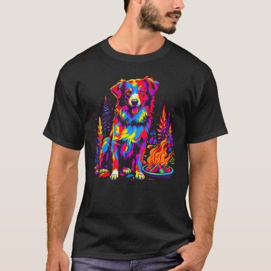 Dog Australian Shepherd Camping Tシャツ (正面)