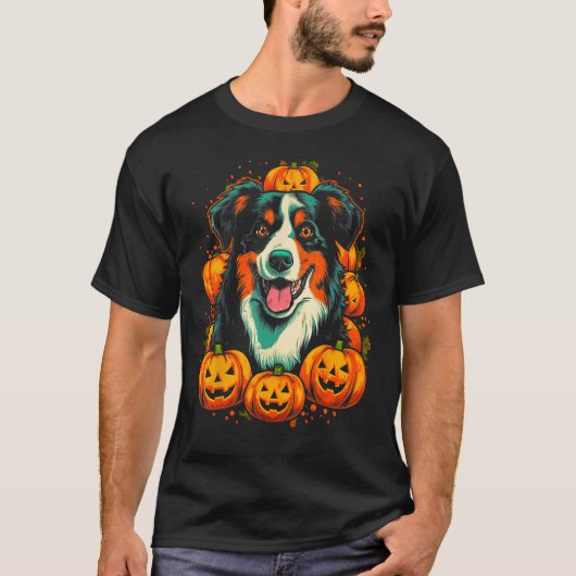 Dog Australian Shepherd Halloween Tシャツ (正面)