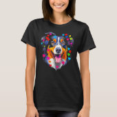Dog Australian Shepherd Red Blue Pink Heart Tシャツ (正面)