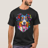 Dog Australian Shepherd Red Blue Pink Heart Tシャツ (正面)