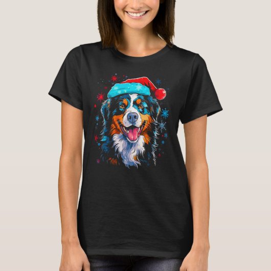Dog Australian Shepherd Santa Christmas Xmas Tシャツ (正面)