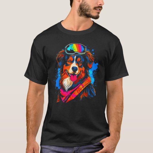 Dog Australian Shepherd Snowboard Tシャツ (正面)