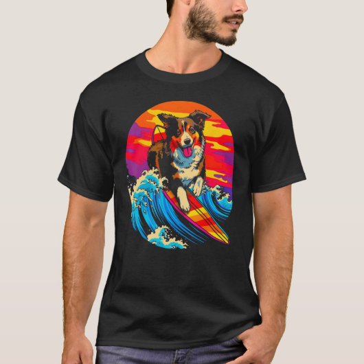 Dog Australian Shepherd Surf Tシャツ (正面)