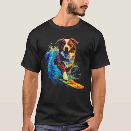 Dog Australian Shepherd Surfer Tシャツ (正面)