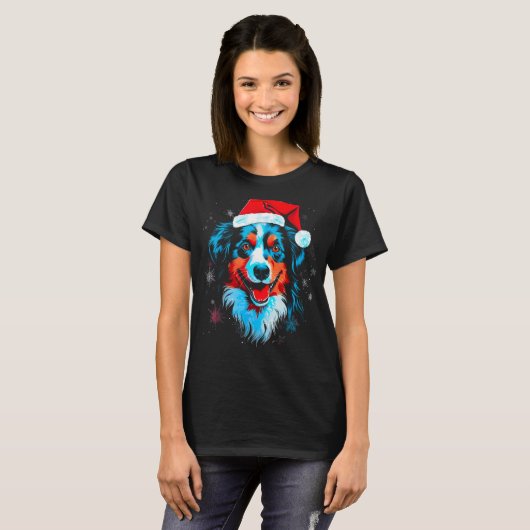Dog Australian Shepherd Xmas Tシャツ (正面フル)