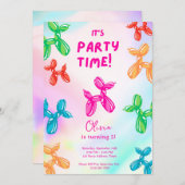 Dog Ballon Kids Birthday Party 招待状 (正面/裏面)