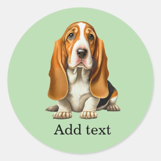 Dog, Basset Hound Portrait Template ラウンドシール (正面)