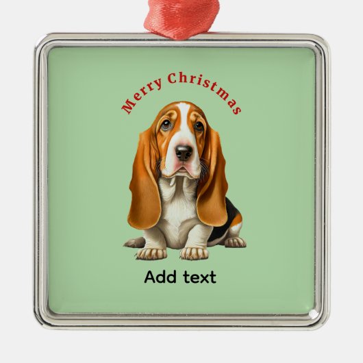 Dog, Basset Hound Template, Christmas  メタルオーナメント (正面)