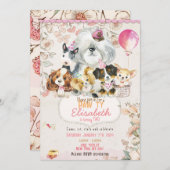 Dog Birthday Invitation Printable, girl Invitation 招待状 (正面/裏面)