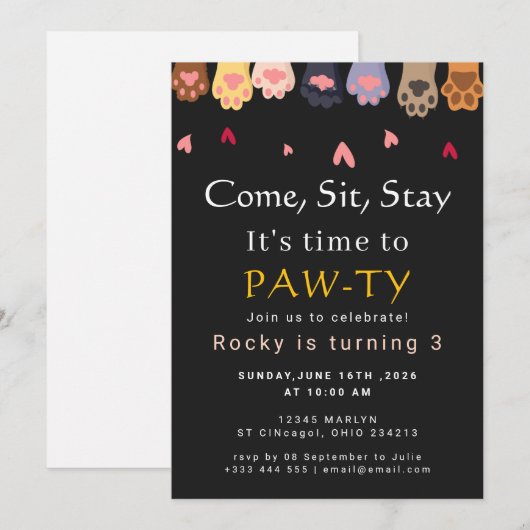 Dog Birthday Party 招待状 (正面/裏面)