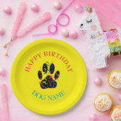 Dog Birthday Party Custom Yellow ペーパープレート (パーティー)