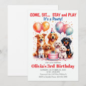 Dog Birthday Party Cute Puppy Kids Party 招待状 (正面/裏面)