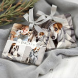 Dog Bone Modern Four Photo Pet Collage セラミックオーナメント<br><div class="desc">Celebrate the magical and festive holiday season with our custom holiday pet photo collage ornament. Our modern elegant holiday design features a modern and minimalistic four photo holiday collage grid layout with a modern white dog bone design placed in the middle of the four square photo collage layout. Customize with...</div>
