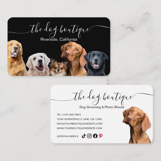 Dog Boutique Business Card Black and White 名刺 (正面/裏面)
