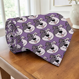 Dog Cartoon on Purple Custom Necktie ネクタイ