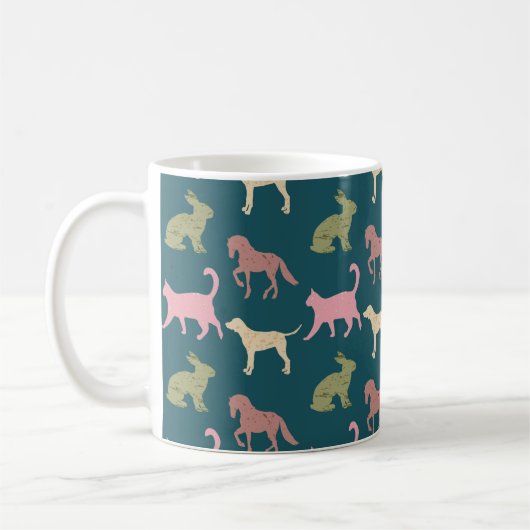 Dog Cat Horse Animal Silhouettes Pattern コーヒーマグカップ (左)