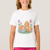 Dog & Cat in Nature – Cute Animal T-Shirt for Pet  Tシャツ (正面)