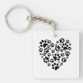 Dog Cat Paw Prints Heart Valentine's Day Love キーホルダー (正面)