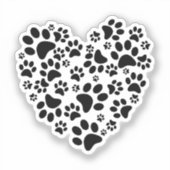 Dog Cat Paw Prints Heart Valentine's Day Love シール (正面)