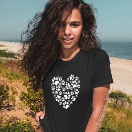 Dog Cat Paw Prints Heart Valentine's Day Love Tシャツ