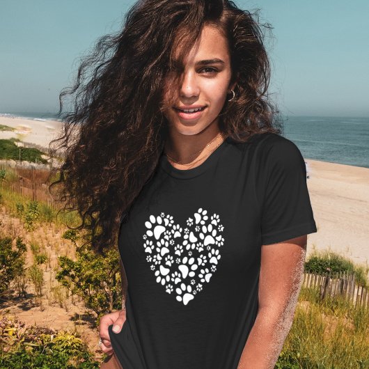 Dog Cat Paw Prints Heart Valentine's Day Love Tシャツ