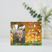Dog Cat Pet Custom Photo Christmas Postcard Funny シーズンポストカード (スタンド正面)