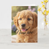 Dog cat pet name photo template simple minimal  カード (黄色い花)