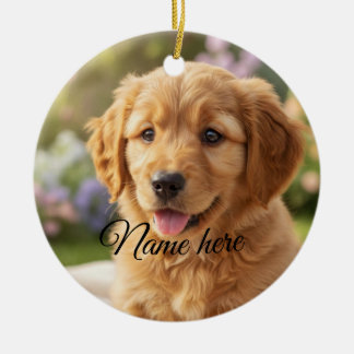 Dog cat pet name photo template simple minimal  セラミックオーナメント