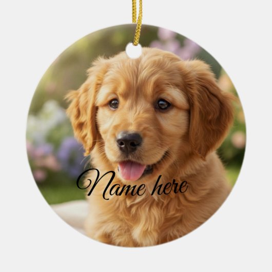 Dog cat pet name photo template simple minimal  セラミックオーナメント (正面)