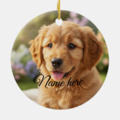 Dog cat pet name photo template simple minimal  セラミックオーナメント (裏面)