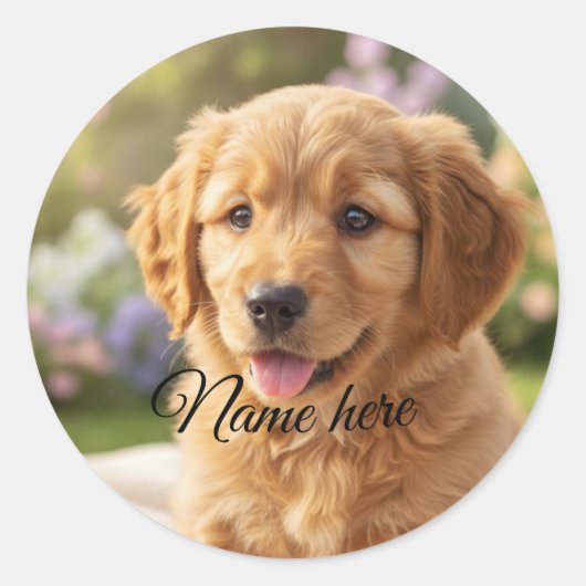 Dog cat pet name photo template simple minimal  ラウンドシール (正面)