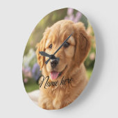 Dog cat pet name photo template simple minimal  ラージ壁時計 (傾斜)