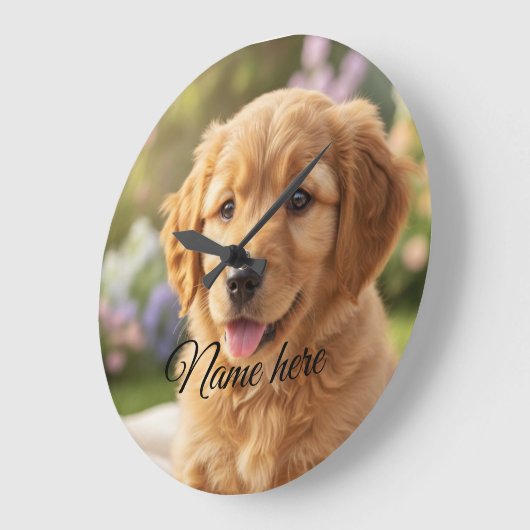 Dog cat pet name photo template simple minimal  ラージ壁時計 (傾斜)
