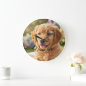 Dog cat pet name photo template simple minimal  ラージ壁時計 (ホーム)