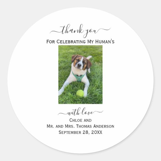 Dog Cat Photo My Human's Thank You結婚式の引き出物 ラウンドシール (正面)