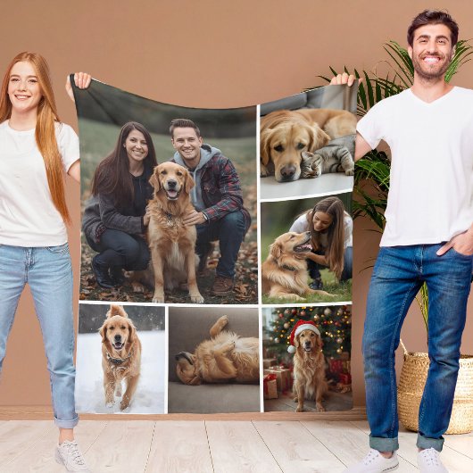 Dog Cat Picture Fleece Blanket Photo Collage Pets フリースブランケット