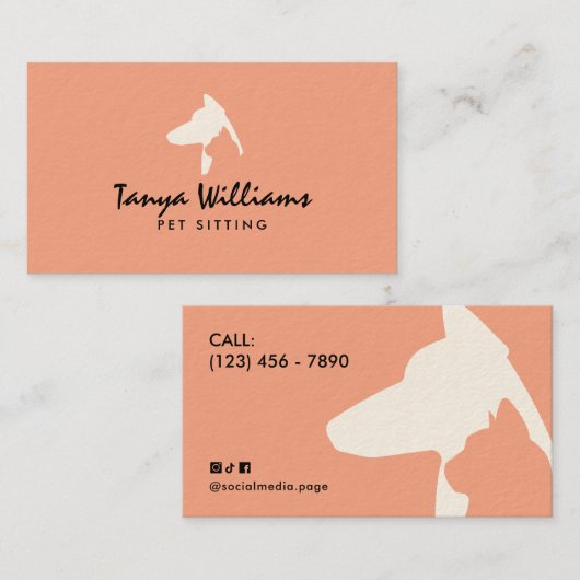 Dog cat silhouette logo pet sitting 名刺 (正面/裏面)