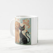 Dog & Cat Whimsical Coffee Mug – Cozy Kind_Ones コーヒーマグカップ (正面左)