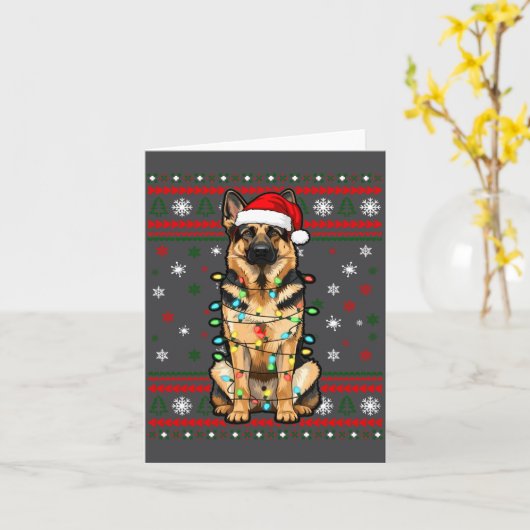 Dog Christmas, German Shepherd Christmas Lights Ug カード (黄色い花)