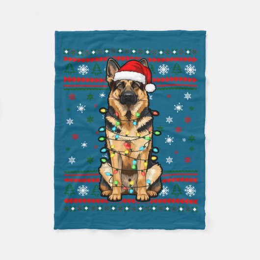 Dog Christmas, German Shepherd Christmas Lights Ug フリースブランケット (正面)