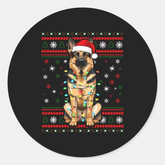 Dog Christmas, German Shepherd Christmas Lights Ug ラウンドシール (正面)