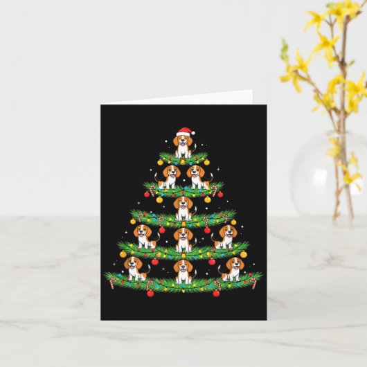 Dog Christmas Tree, Beagle Puppy Holiday Design Fo カード (黄色い花)