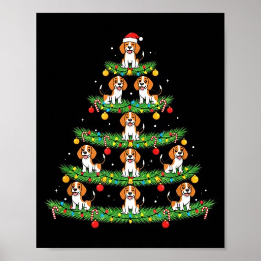 Dog Christmas Tree, Beagle Puppy Holiday Design Fo ポスター (正面)
