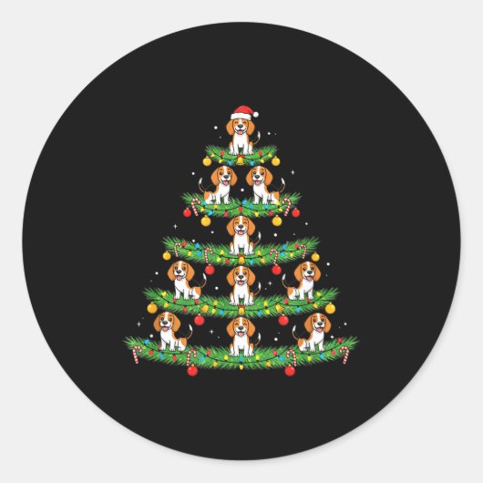 Dog Christmas Tree, Beagle Puppy Holiday Design Fo ラウンドシール (正面)
