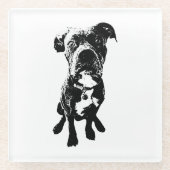 Dog Coaster – Sitting Dog Pose in Ink Linework ガラスコースター (正面)
