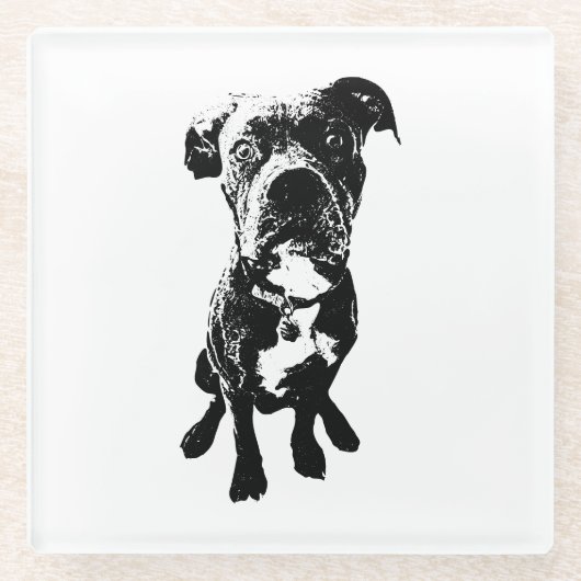 Dog Coaster – Sitting Dog Pose in Ink Linework ガラスコースター (正面)