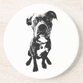 Dog Coaster – Sitting Dog Pose in Ink Linework コースター