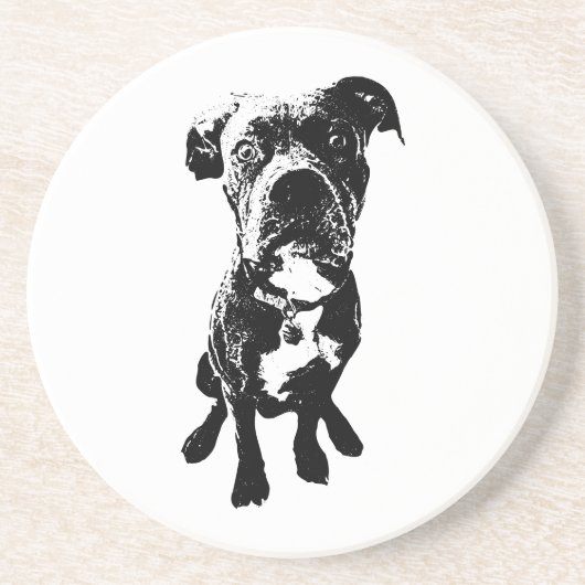 Dog Coaster – Sitting Dog Pose in Ink Linework コースター (正面)