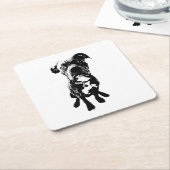 Dog Coaster – Sitting Dog Pose in Ink Linework スクエアペーパーコースター (アングル)